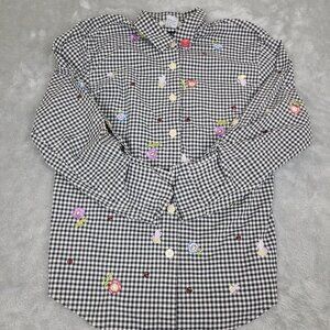 Vintage Teddi Petite Button Down‎ Shirt Womens Size PL Embroidered Flower Design